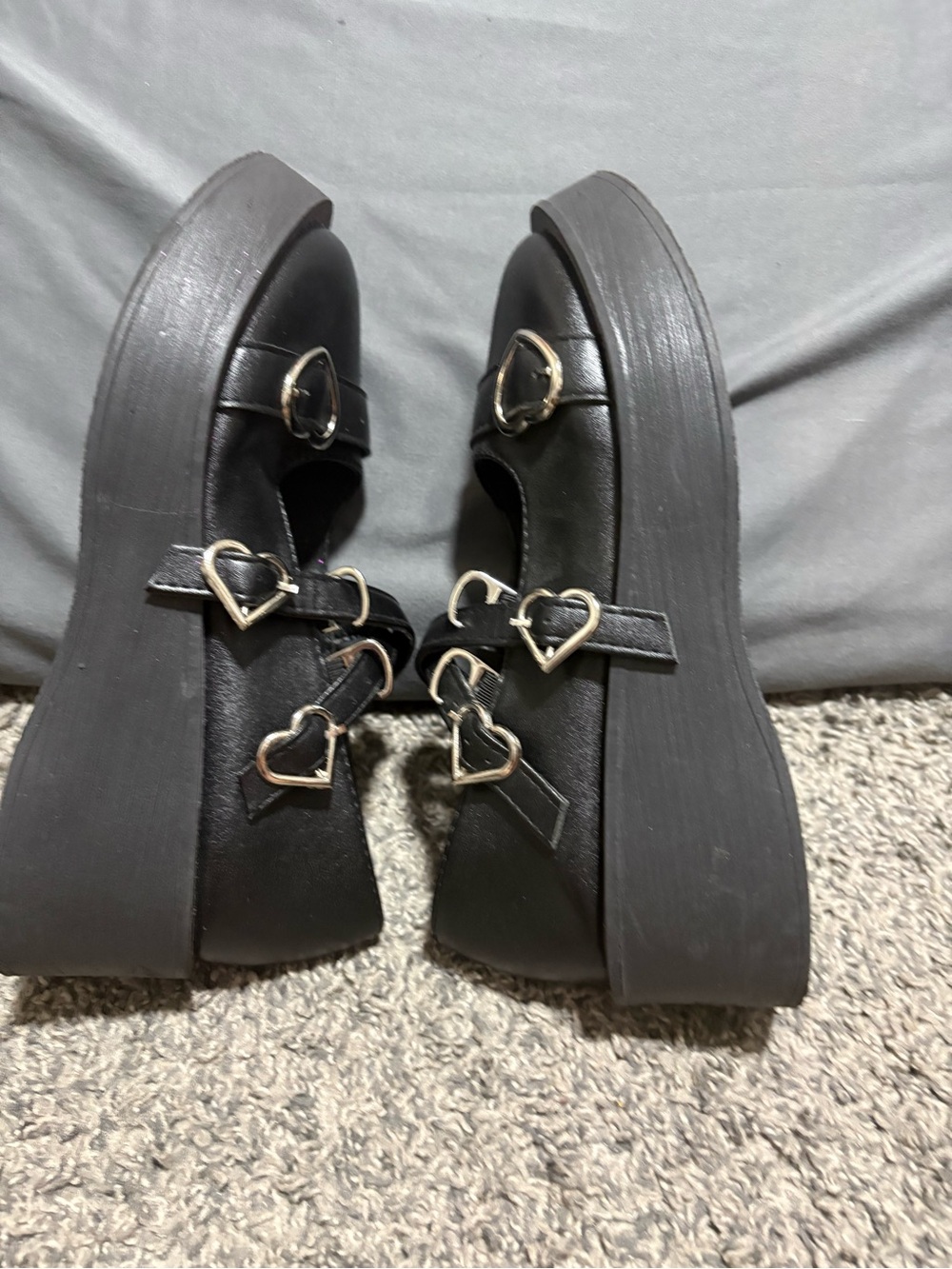 🖤Mary Jane Black Platform Shoes with Heart Buckles🖤 - Picture 2 of 5